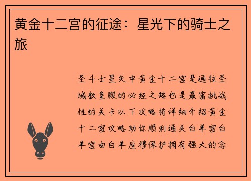 黄金十二宫的征途：星光下的骑士之旅